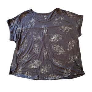 Style & Co Plus 3X Black Palm Print Tee Shirt Short Sleeve Scoop Neck